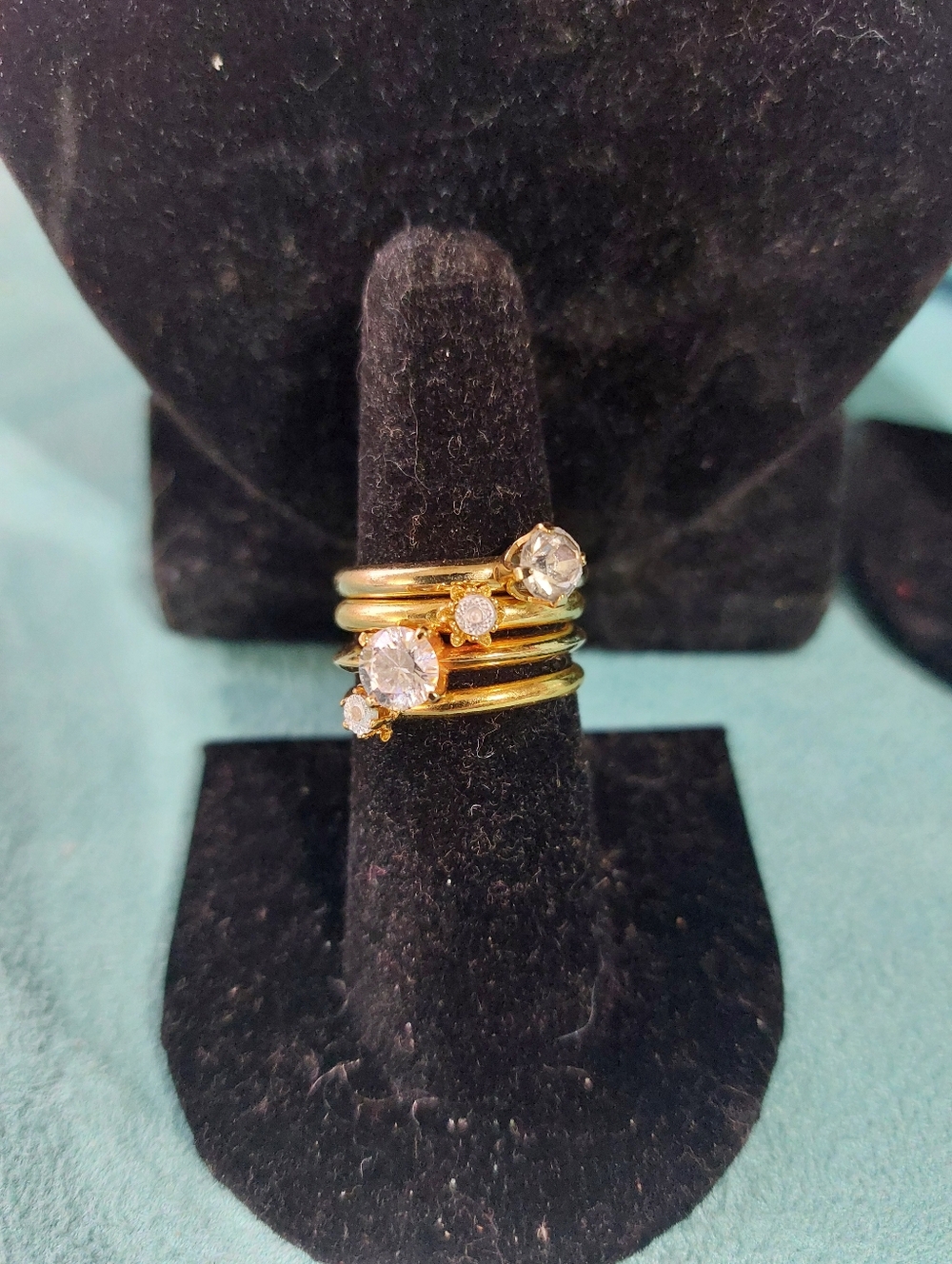Four Rhinestone Goldtone Stackable Rings - Picture 2 of 15